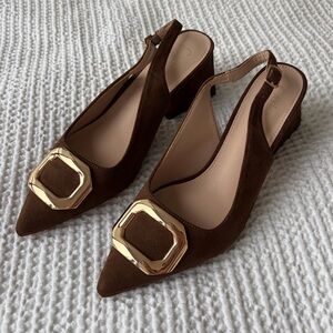 Catherine Malandrino Brown Heels with Gold Accent